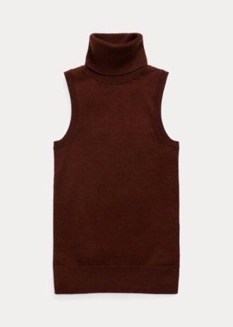 Braune ärmellose Rollkragenpullover aus Wolle von Ralph Lauren für Damen