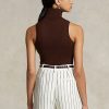 Braune ärmellose Rollkragenpullover aus Wolle von Ralph Lauren für Damen Braune ärmellose Rollkragenpullover aus Wolle von Ralph Lauren für Damen