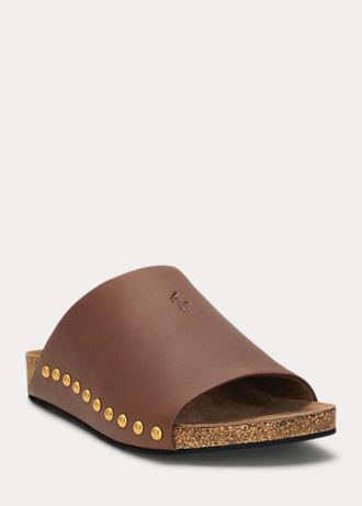 Braune Sandalen mit Nieten aus Kalbsleder von Ralph Lauren für Damen Braune Sandalen mit Nieten aus Kalbsleder von Ralph Lauren für Damen