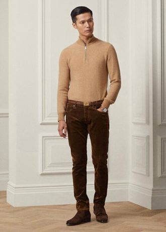 Braune Slim Fit Stretch-Samtjeans für Herren von Ralph Lauren