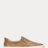 Braune Slip-On-Sneakers aus Leder mit Ralph Lauren Haddley-Logo für Damen Braune Slip-On-Sneakers aus Leder mit Ralph Lauren Haddley-Logo für Damen