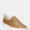 Braune Slip-On-Sneakers aus Leder mit Ralph Lauren Haddley-Logo für Damen Braune Slip-On-Sneakers aus Leder mit Ralph Lauren Haddley-Logo für Damen