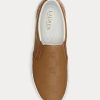Braune Slip-On-Sneakers aus Leder mit Ralph Lauren Haddley-Logo für Damen Braune Slip-On-Sneakers aus Leder mit Ralph Lauren Haddley-Logo für Damen
