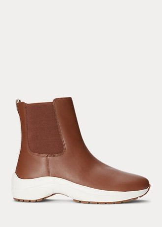 Braune Slip-On-Sneakers „Rylee“ aus brüniertem Leder für Damen von Ralph Lauren