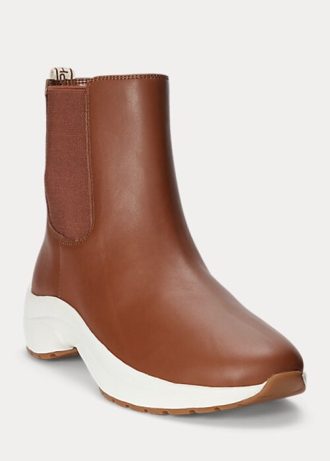 Braune Slip-On-Sneakers „Rylee“ aus brüniertem Leder für Damen von Ralph Lauren