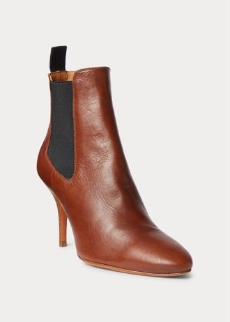 Braune Stiefel mit Kitten-Heel aus Vachetta-Kalbsleder für Damen von Ralph Lauren