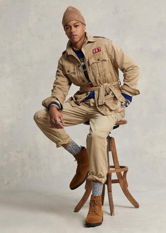 Braune Twill-Jacken mit Gürtel von Ralph Lauren für Herren