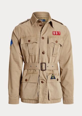 Braune Twill-Jacken mit Gürtel von Ralph Lauren für Herren
