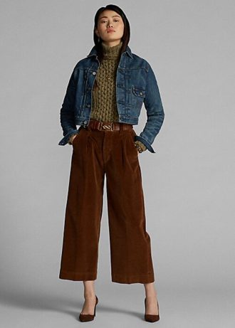 Braune, verkürzte Cordhose mit weitem Bein von Ralph Lauren für Damen Braune, verkürzte Cordhose mit weitem Bein von Ralph Lauren für Damen