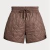Braune, wasserabweisende, gesteppte Shorts mit Kordelzug für Damen von Ralph Lauren Braune, wasserabweisende, gesteppte Shorts mit Kordelzug für Damen von Ralph Lauren