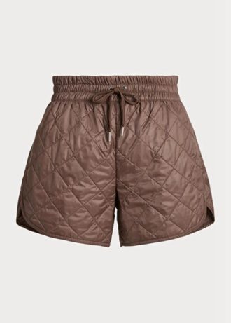 Braune, wasserabweisende, gesteppte Shorts mit Kordelzug für Damen von Ralph Lauren
