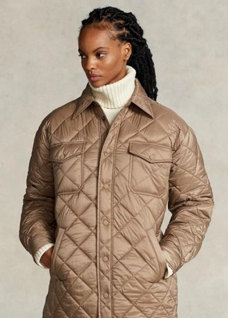 Braune, wasserabweisende Steppmäntel im Oversize-Stil von Ralph Lauren für Damen
