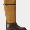 Braune zweifarbige Ridings-Stiefel aus Wildleder und Leder von Ralph Lauren für Damen Braune zweifarbige Ridings-Stiefel aus Wildleder und Leder von Ralph Lauren für Damen