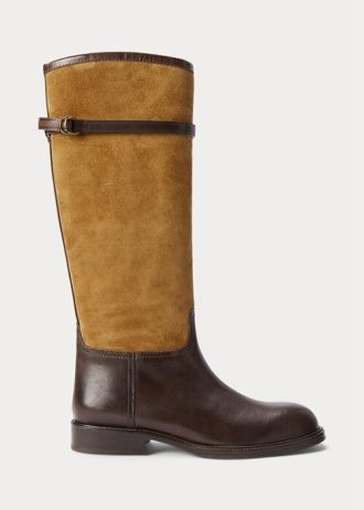 Braune zweifarbige Ridings-Stiefel aus Wildleder und Leder von Ralph Lauren für Damen