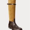 Braune zweifarbige Ridings-Stiefel aus Wildleder und Leder von Ralph Lauren für Damen Braune zweifarbige Ridings-Stiefel aus Wildleder und Leder von Ralph Lauren für Damen