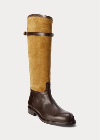 Braune zweifarbige Ridings-Stiefel aus Wildleder und Leder von Ralph Lauren für Damen