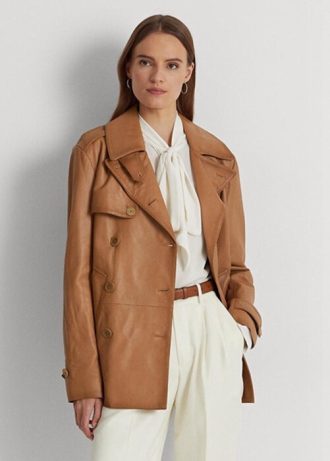 Braune Zweireihige Mäntel aus Nappaleder für Damen von Ralph Lauren