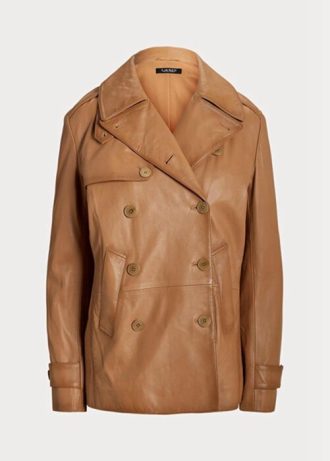 Braune Zweireihige Mäntel aus Nappaleder für Damen von Ralph Lauren