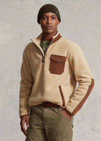 Braunes Ralph Lauren Hybrid-Pullover-Sweatshirt mit Viertelreißverschluss für Herren