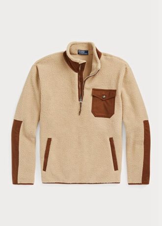 Braunes Ralph Lauren Hybrid-Pullover-Sweatshirt mit Viertelreißverschluss für Herren