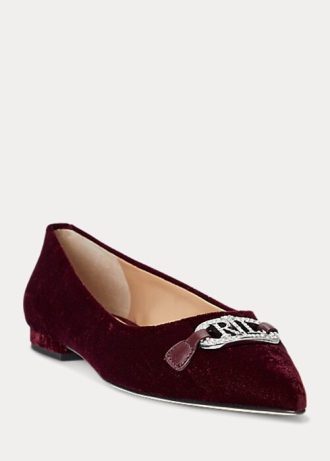 Burgunderrote Ballerinas aus Samt von Ralph Lauren für Damen in Lilah