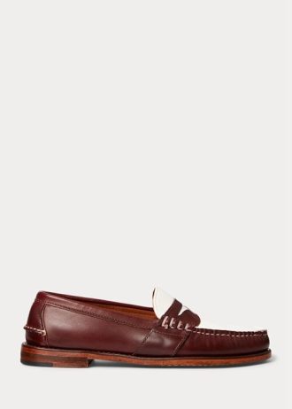 Burgunderrote Cremefarbene Pennyloafer für Herren von Ralph Lauren aus der Morehouse-Kollektion