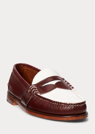 Burgunderrote Cremefarbene Pennyloafer für Herren von Ralph Lauren aus der Morehouse-Kollektion