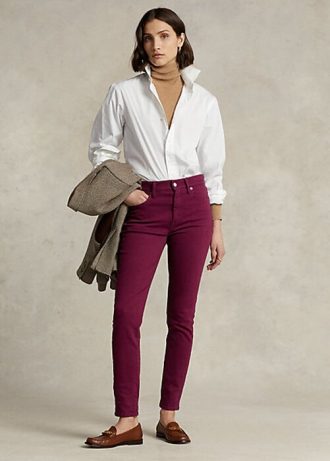 Burgunderrote Ralph Lauren Tompkins High-Rise Skinny Jeans für Damen