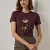 Burgunderrote Ralph Lauren Tweed Bear Baumwoll-T-Shirts für Damen Burgunderrote Ralph Lauren Tweed Bear Baumwoll-T-Shirts für Damen