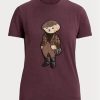 Burgunderrote Ralph Lauren Tweed Bear Baumwoll-T-Shirts für Damen Burgunderrote Ralph Lauren Tweed Bear Baumwoll-T-Shirts für Damen