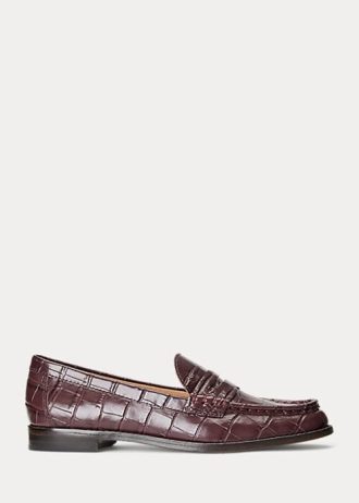 Burgunderrote Ralph Lauren Wynnie Loafer aus geprägtem Leder für Damen