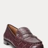 Burgunderrote Ralph Lauren Wynnie Loafer aus geprägtem Leder für Damen Burgunderrote Ralph Lauren Wynnie Loafer aus geprägtem Leder für Damen