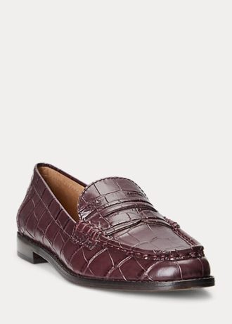 Burgunderrote Ralph Lauren Wynnie Loafer aus geprägtem Leder für Damen