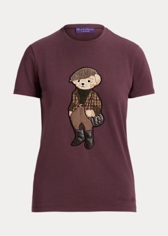 Burgunderrote T-Shirts aus Baumwolle mit Polo Bear-Print für Damen von Ralph Lauren Burgunderrote T-Shirts aus Baumwolle mit Polo Bear-Print für Damen von Ralph Lauren