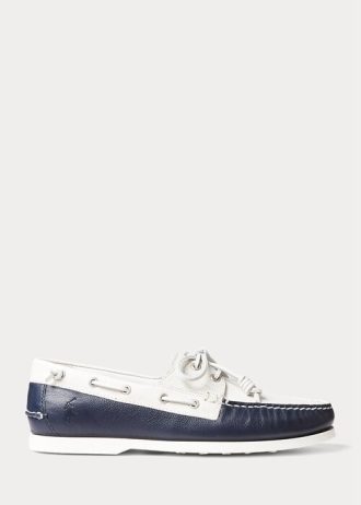 Creme / Marineblau Ralph Lauren Merton Zweifarbige Freizeitschuhe aus Leder für Herren