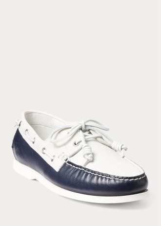 Creme / Marineblau Ralph Lauren Merton Zweifarbige Freizeitschuhe aus Leder für Herren