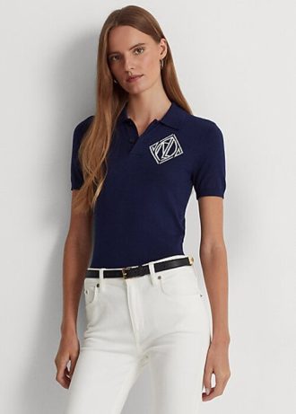 Creme / Marineblau Ralph Lauren Zweifarbige Baumwoll-Cardigans für Damen