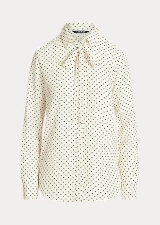 Creme / Marineblaue Ralph Lauren Crêpe-Hemden mit Polka-Dot-Krawatte für Damen