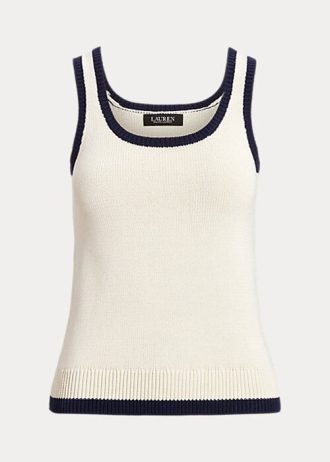 Creme / Marineblaue, zweifarbige, ärmellose Pullover aus Baumwollmischung für Damen von Ralph Lauren