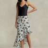 Creme / Schwarz Damen Ralph Lauren Floral Rüschen Asymmetrische Leinenröcke Creme / Schwarz Damen Ralph Lauren Floral Rüschen Asymmetrische Leinenröcke