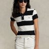 Creme / Schwarz Ralph Lauren Slim Fit Zopfmuster-Poloshirts für Damen Creme / Schwarz Ralph Lauren Slim Fit Zopfmuster-Poloshirts für Damen