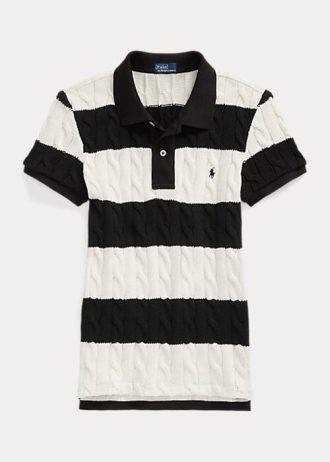 Creme / Schwarz Ralph Lauren Slim Fit Zopfmuster-Poloshirts für Damen