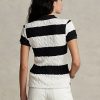 Creme / Schwarz Ralph Lauren Slim Fit Zopfmuster-Poloshirts für Damen Creme / Schwarz Ralph Lauren Slim Fit Zopfmuster-Poloshirts für Damen