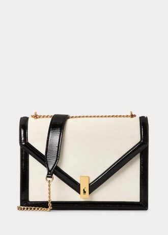 Creme/Schwarze Umhängetaschen aus Wildleder von Ralph Lauren für Damen mit Polo-ID-Umschlag