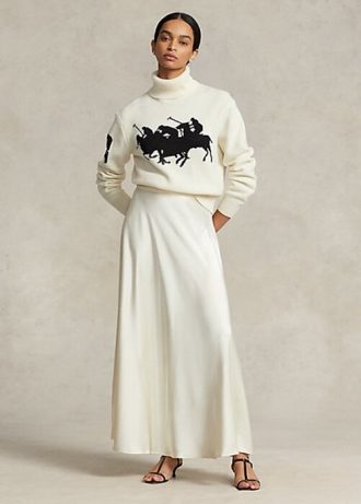 Cremefarbene A-Linien-Röcke aus Satin von Ralph Lauren für Damen