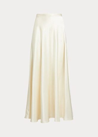 Cremefarbene A-Linien-Röcke aus Satin von Ralph Lauren für Damen