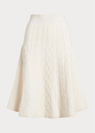 Cremefarbene A-Linien-Röcke aus Wolle und Kaschmir mit mehreren Zopfmustern für Damen von Ralph Lauren