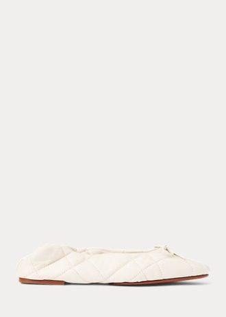 Cremefarbene Ballerinas aus gestepptem Lammleder von Ralph Lauren für Damen