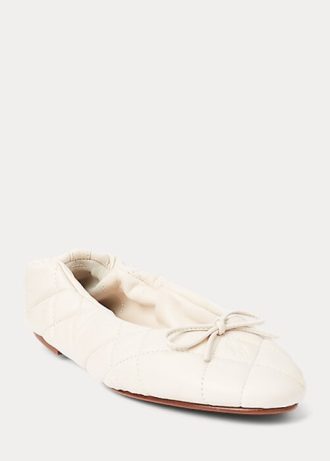 Cremefarbene Ballerinas aus gestepptem Lammleder von Ralph Lauren für Damen