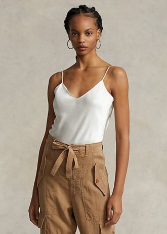 Cremefarbene Camisole-Oberteile aus Seide von Ralph Lauren für Damen